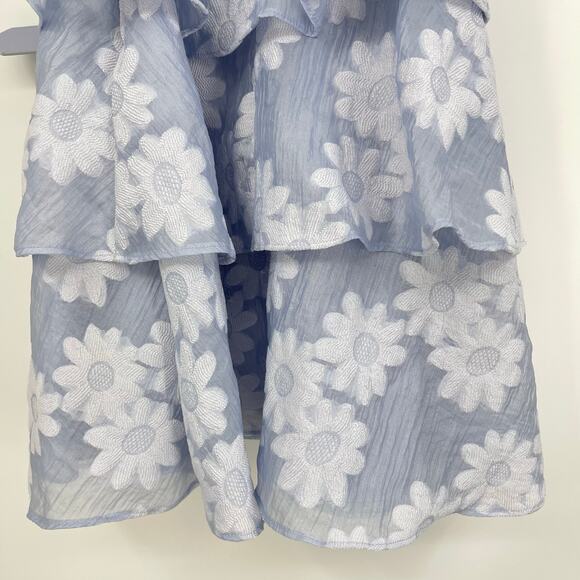 MAJORELLE | Andrea Mini Dress in Powder Blue Floral Jacquard Crystal Belt XS - Picture 10 of 13